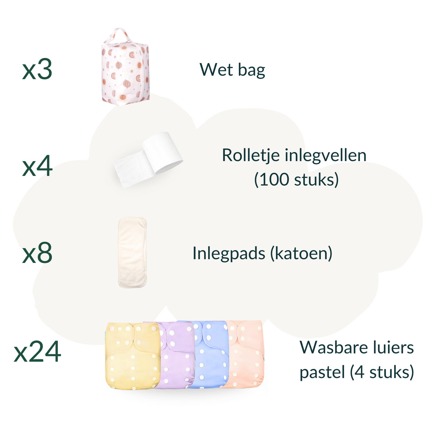 Full-time bundel - 24-pack - wasbare luiers